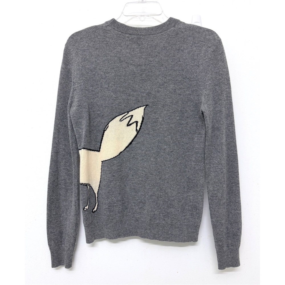 Burberry Brit Fox Wraparound Gray Crewneck Sweater Cashmere Wool Animal Print S - Picture 9 of 15